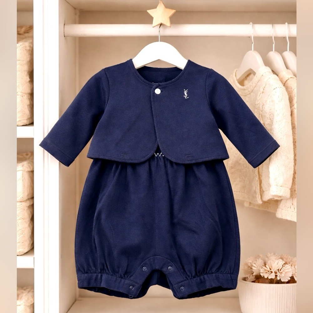 Yves Saint Laurent YSL Matching Set Cardigan Sweater Button Romper Onesie